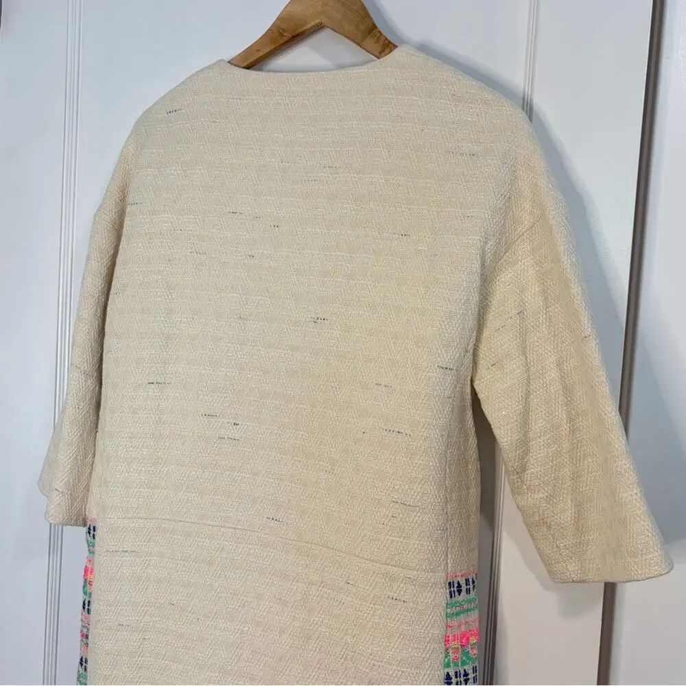 Anthropologie Vilagallo Embroidered Woven Tweed Long Jacket